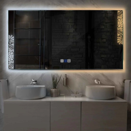 Horizontal LED Mirror | Touch Buttons | Anti-Fog Function | Adjustable Color Temperature - Reyze Good Vibes Series Model 4