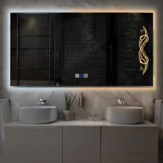 Horizontal LED Mirror | Touch Buttons | Anti-Fog Function | Adjustable Color Temperature - Reyze Good Vibes Series Model 6