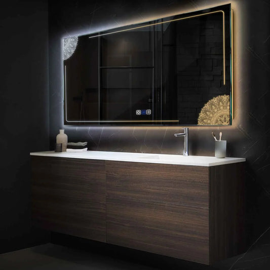 Horizontal LED Mirror | Touch Buttons | Anti-Fog Function | Adjustable Color Temperature - Reyze Good Vibes Series Model 7