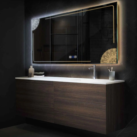 Horizontal LED Mirror | Touch Buttons | Anti-Fog Function | Adjustable Color Temperature - Reyze Good Vibes Series Model 7
