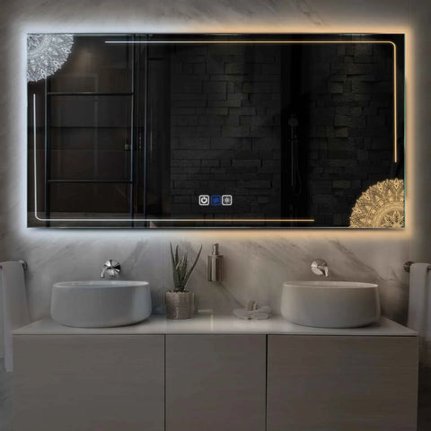 Horizontal LED Mirror | Touch Buttons | Anti-Fog Function | Adjustable Color Temperature - Reyze Good Vibes Series Model 7