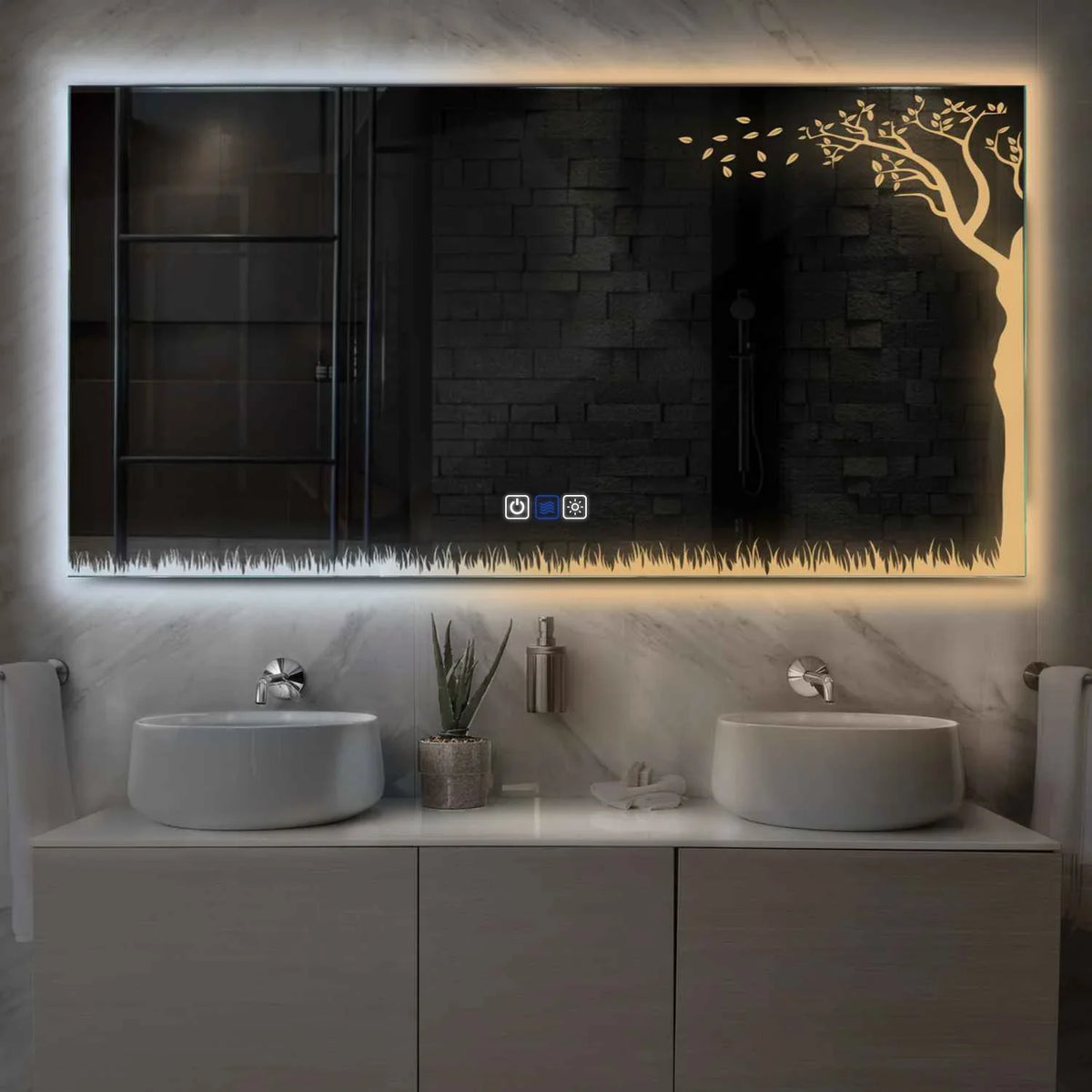 Horizontal LED Mirror | Touch Buttons | Anti-Fog Function | Adjustable Color Temperature - Reyze Good Vibes Series Model 8