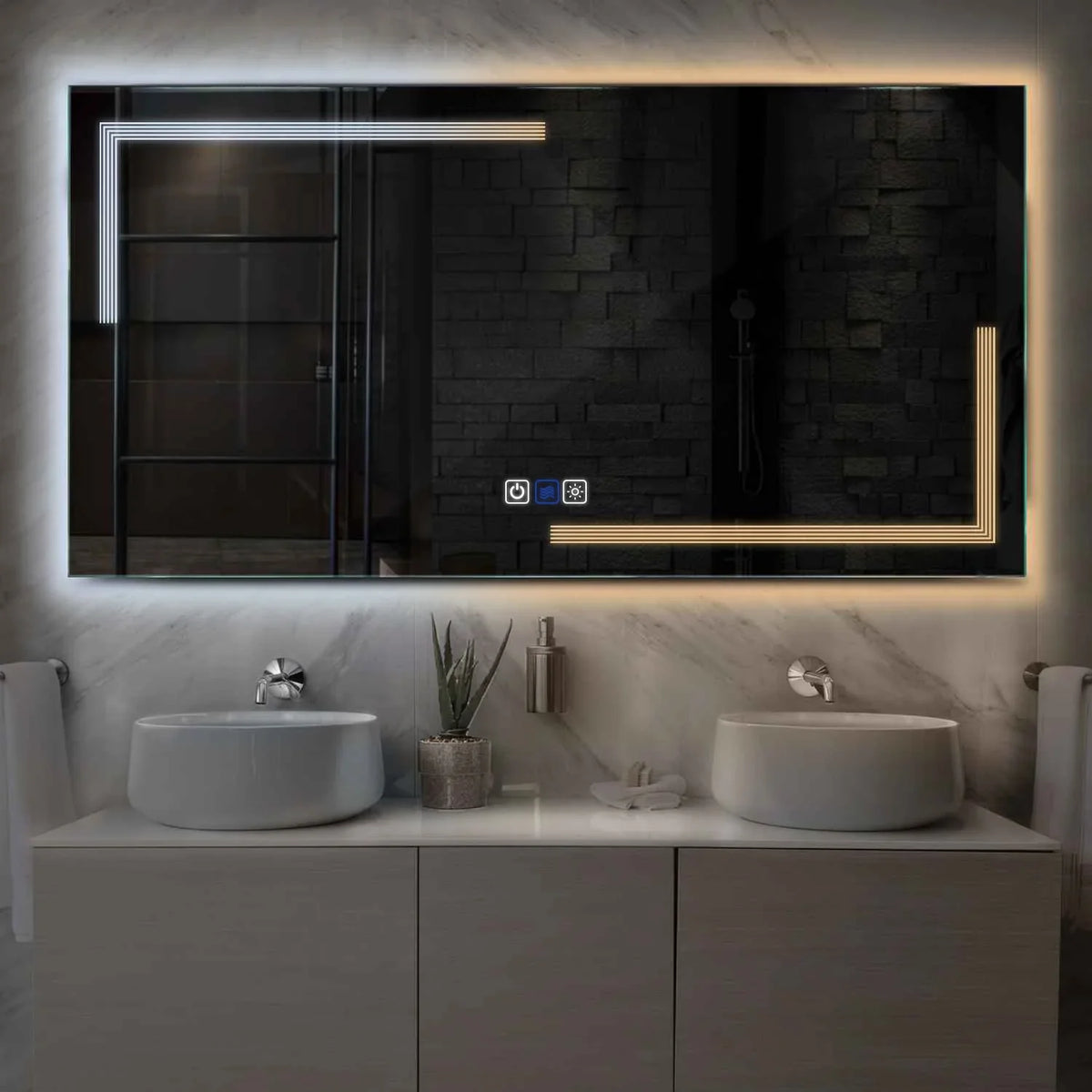 Horizontal LED Mirror | Touch Buttons | Anti-Fog Function | Adjustable Color Temperature - Reyze Minimal Series Model 2