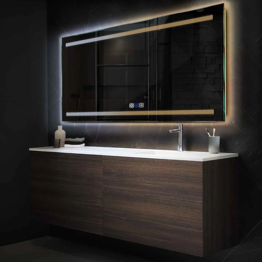 Horizontal LED Mirror | Touch Buttons | Anti-Fog Function | Adjustable Color Temperature - Reyze Minimal Series Model 8