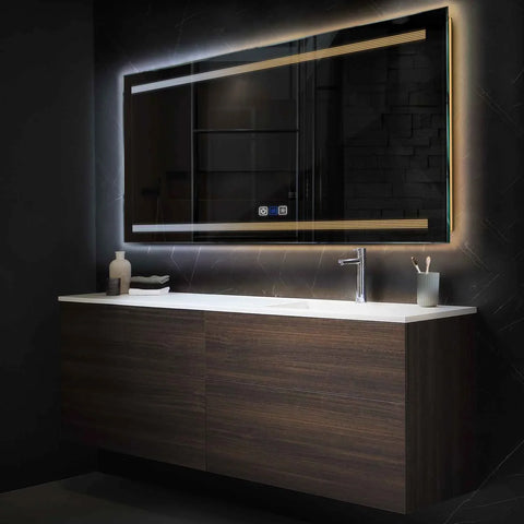 Horizontal LED Mirror | Touch Buttons | Anti-Fog Function | Adjustable Color Temperature - Reyze Minimal Series Model 8