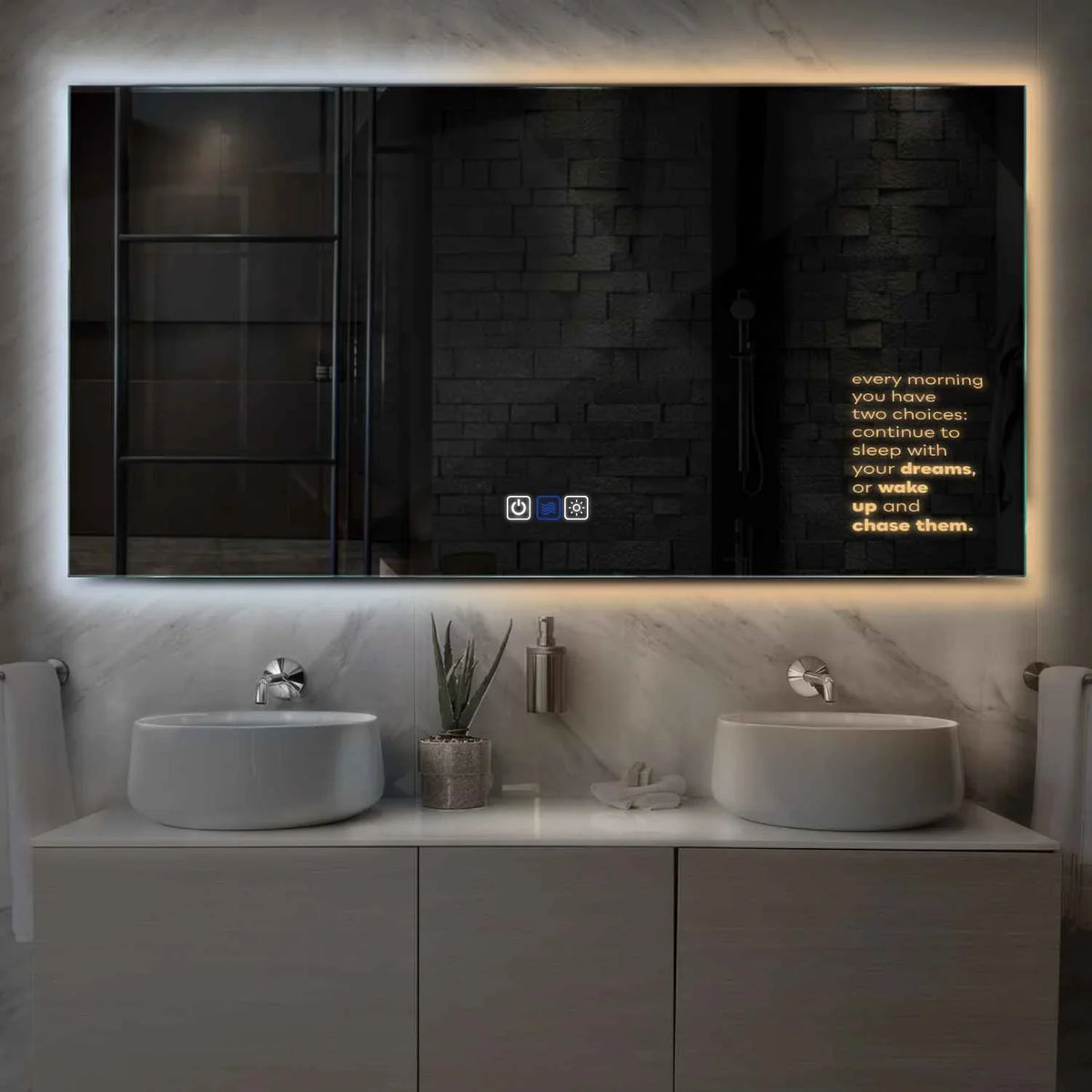 Horizontal LED Mirror | Touch Buttons | Anti-Fog Function | Adjustable Color Temperature - Reyze Motivated Series Model 2