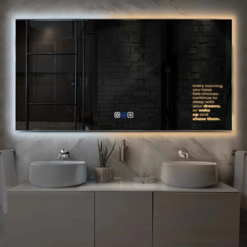 Horizontal LED Mirror | Touch Buttons | Anti-Fog Function | Adjustable Color Temperature - Reyze Motivated Series Model 2