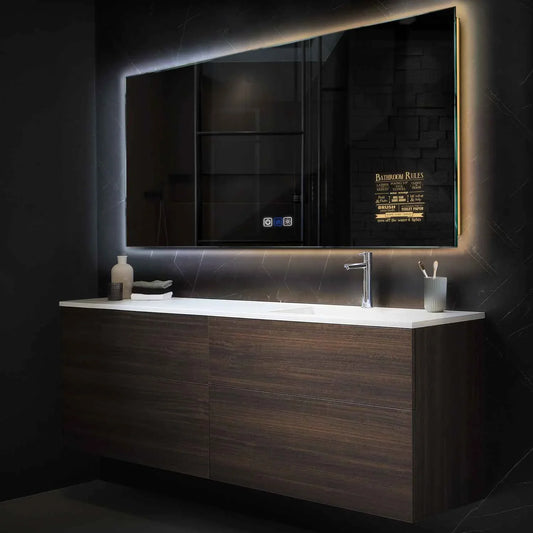 Horizontal LED Mirror | Touch Buttons | Anti-Fog Function | Adjustable Color Temperature - Reyze Motivated Series Model 5