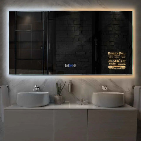 Horizontal LED Mirror | Touch Buttons | Anti-Fog Function | Adjustable Color Temperature - Reyze Motivated Series Model 5