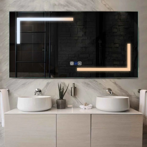 Horizontal LED Mirror | Touch Buttons | Anti-Fog Function | Adjustable Color Temperature - Reyze Salono Series Model 3