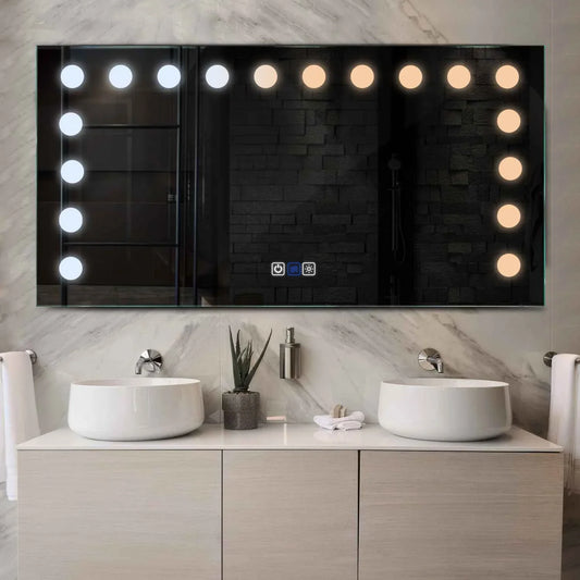 Horizontal LED Mirror | Touch Buttons | Anti-Fog Function | Adjustable Color Temperature - Reyze Salono Series Model 6