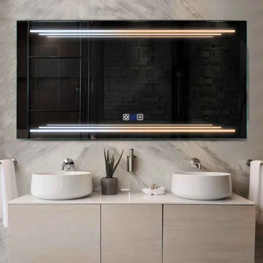 Horizontal LED Mirror | Touch Buttons | Anti-Fog Function | Adjustable Color Temperature - Reyze Salono Series Model 7
