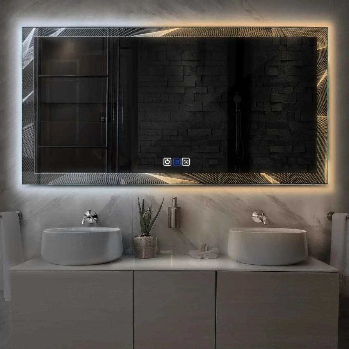 Horizontal LED Mirror | Touch Buttons | Anti-Fog Function | Adjustable Color Temperature - Reyze Simetria Series Model 2