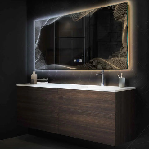 Horizontal LED Mirror | Touch Buttons | Anti-Fog Function | Adjustable Color Temperature - Reyze Simetria Series Model 3