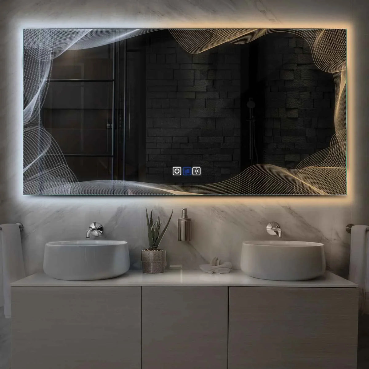 Horizontal LED Mirror | Touch Buttons | Anti-Fog Function | Adjustable Color Temperature - Reyze Simetria Series Model 3