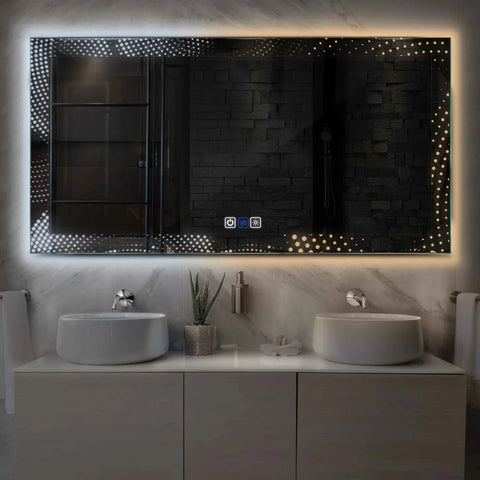 Horizontal LED Mirror | Touch Buttons | Anti-Fog Function | Adjustable Color Temperature - Reyze Simetria Series Model 8