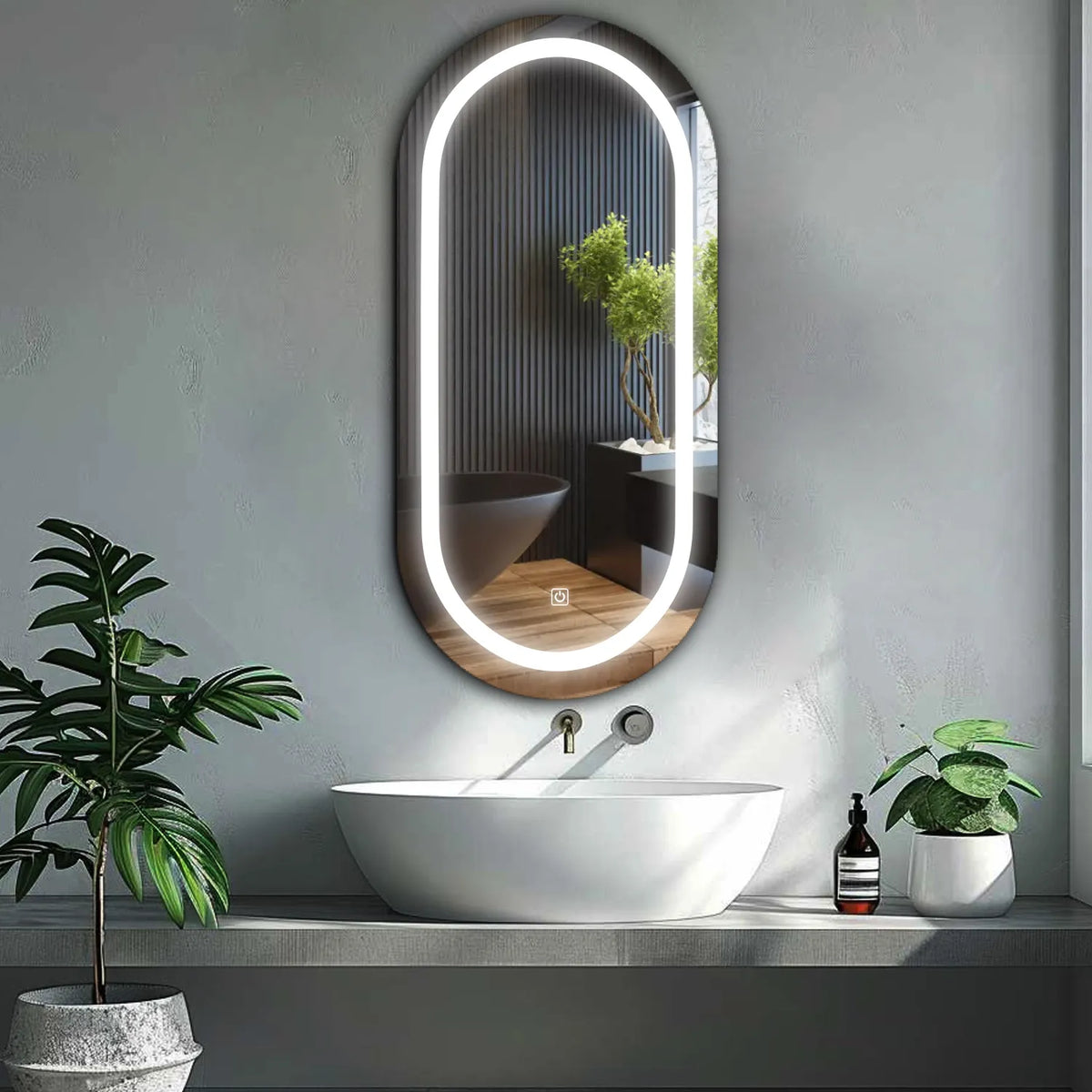 Oval LED Mirror | Touch Button | Cool White Light - Reyze Salono Series Model 1