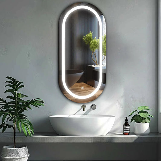 Oval LED Mirror | Touch Button | Cool White Light - Reyze Salono Series Model 1