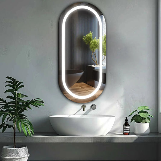 Oval LED Mirror | Wall Switch Control | Cool White Light - Reyze Salono Series Model 1