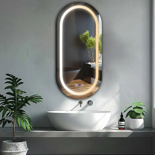 Oval LED Mirror | Touch Buttons | Anti-Fog Function | Adjustable Color Temperature - Reyze Salono Series Model 1