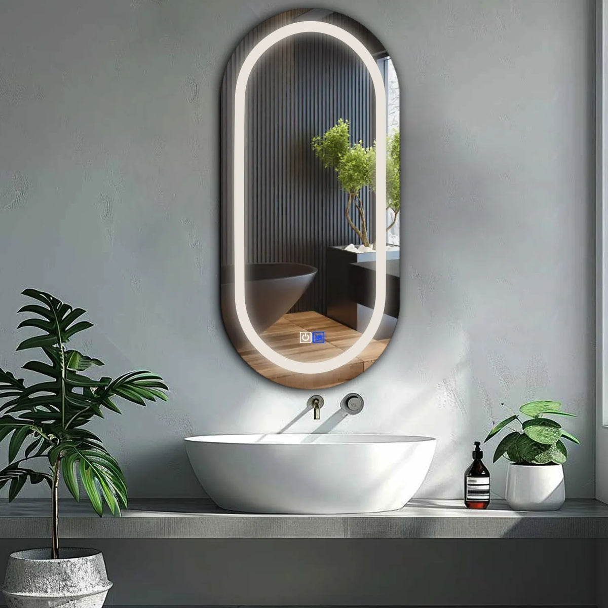 Oval LED Mirror | Touch Buttons | Anti-Fog Function | Neutral White Light - Reyze Salono Series Model 1