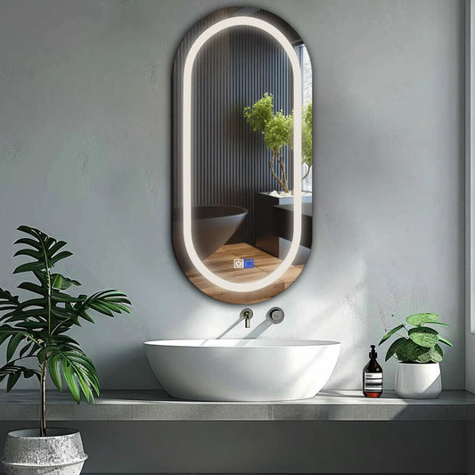 Oval LED Mirror | Touch Buttons | Anti-Fog Function | Neutral White Light - Reyze Salono Series Model 1