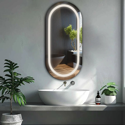 Oval LED Mirror | Wall Switch Control | Neutral White Light - Reyze Salono Series Model 1