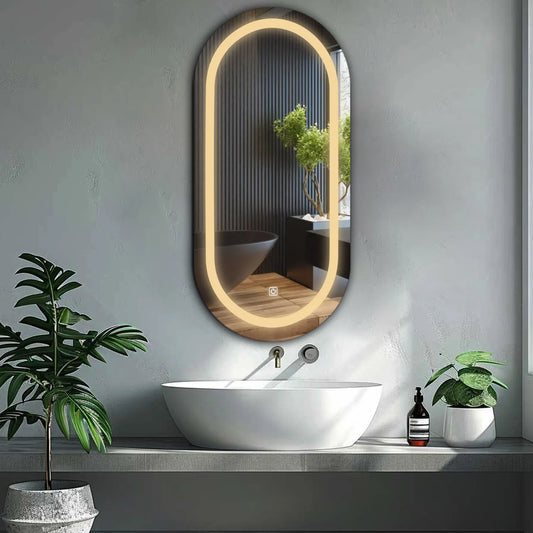 Oval LED Mirror | Touch Button | Warm White Light - Reyze Salono Series Model 1