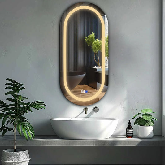 Oval LED Mirror | Touch Buttons | Anti-Fog Function | Warm White Light - Reyze Salono Series Model 1