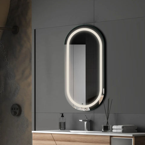 Oval LED Mirror | Wall Switch Control | Neutral White Light - Reyze Salono Series Model 1