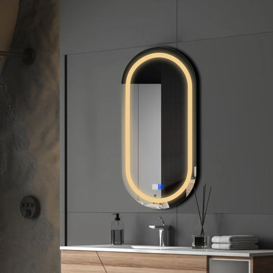 Oval LED Mirror | Touch Buttons | Anti-Fog Function | Warm White Light - Reyze Salono Series Model 1