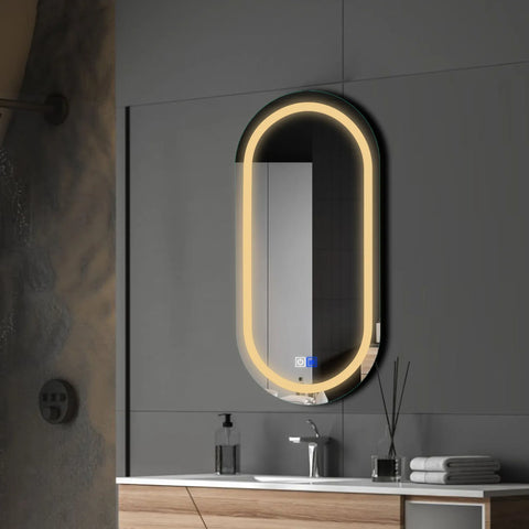 Oval LED Mirror | Touch Buttons | Anti-Fog Function | Warm White Light - Reyze Salono Series Model 1