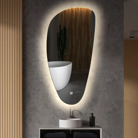 Irregular Vertical LED Mirror | Touch Button | Neutral White Light - Reyze Ambient Series Model 1