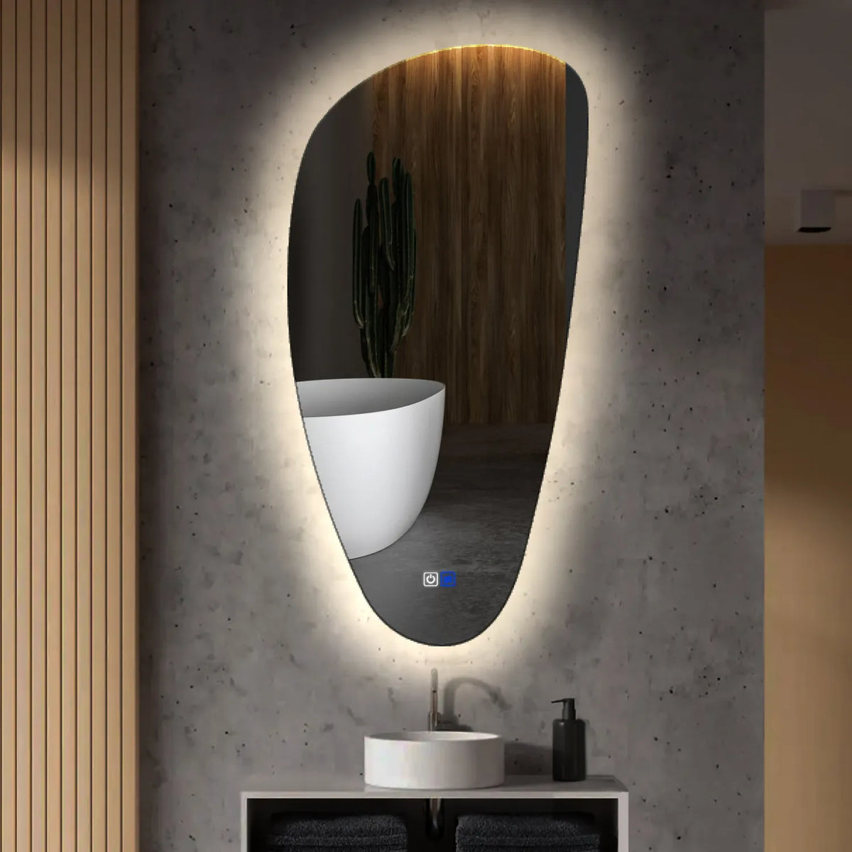 Irregular Vertical LED Mirror | Touch Buttons | Anti-Fog Function | Neutral White Light - Reyze Ambient Series Model 1