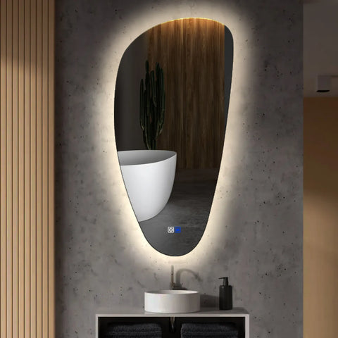 Irregular Vertical LED Mirror | Touch Buttons | Anti-Fog Function | Neutral White Light - Reyze Ambient Series Model 1