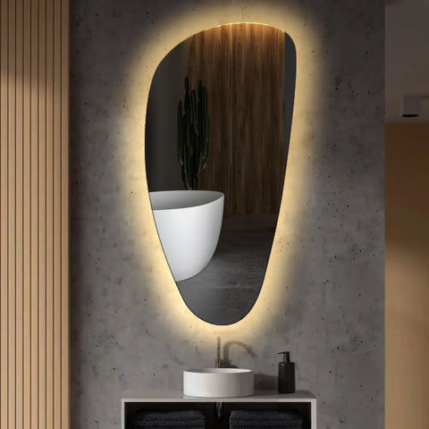 Irregular Vertical LED Mirror | Wall Switch Control | Warm White Light - Reyze Ambient Series Model 1