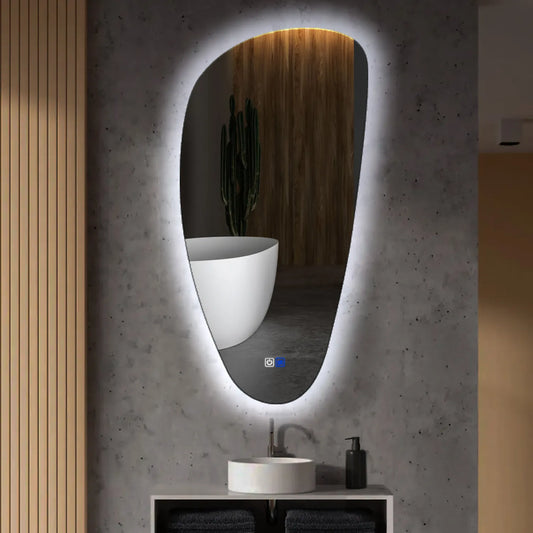 Irregular Vertical LED Mirror | Touch Buttons | Anti-Fog Function | Cool White Light - Reyze Ambient Series Model 1