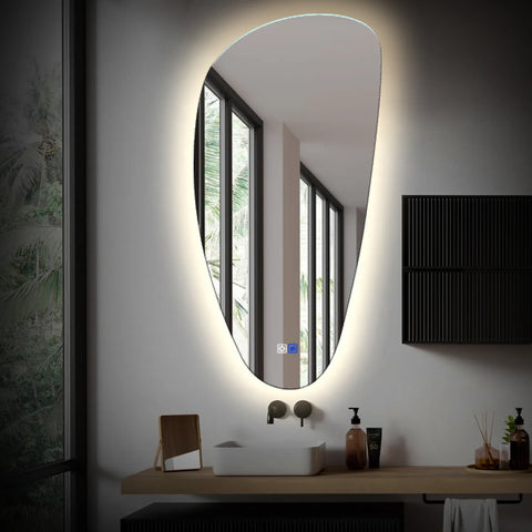 Irregular Vertical LED Mirror | Touch Buttons | Anti-Fog Function | Neutral White Light - Reyze Ambient Series Model 1