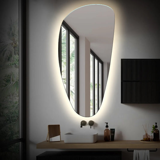 Irregular Vertical LED Mirror | Wall Switch Control | Neutral White Light - Reyze Ambient Series Model 1