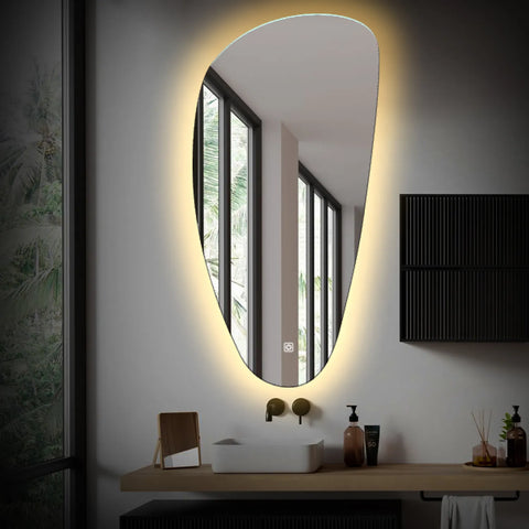 Irregular Vertical LED Mirror | Touch Button | Warm White Light - Reyze Ambient Series Model 1
