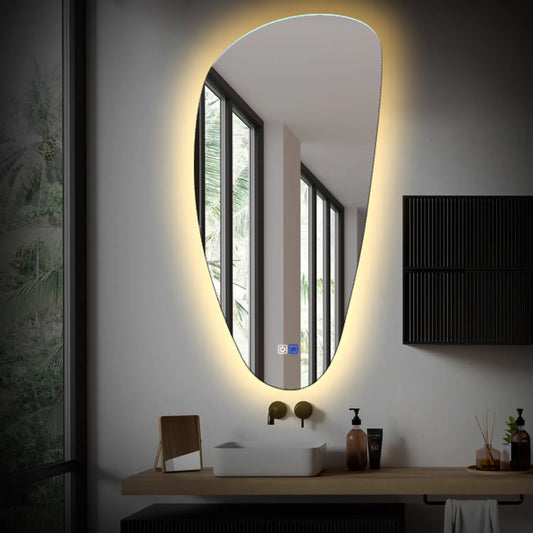 Irregular Vertical LED Mirror | Touch Buttons | Anti-Fog Function | Warm White Light - Reyze Ambient Series Model 1