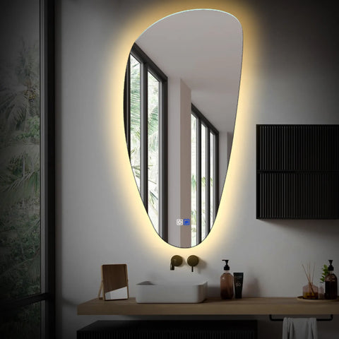 Irregular Vertical LED Mirror | Touch Buttons | Anti-Fog Function | Warm White Light - Reyze Ambient Series Model 1