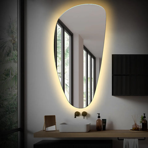 Irregular Vertical LED Mirror | Wall Switch Control | Warm White Light - Reyze Ambient Series Model 1