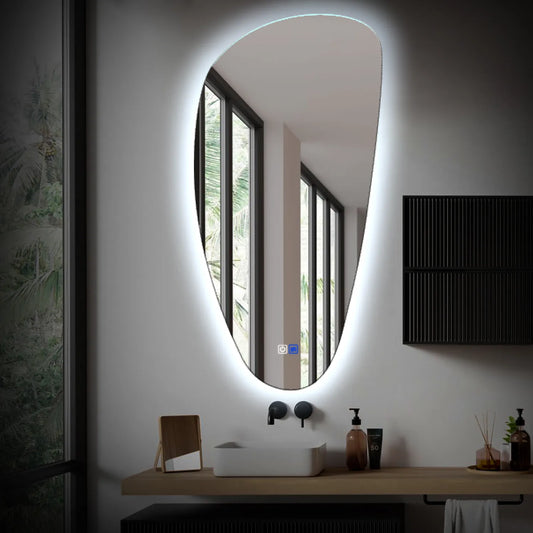 Irregular Vertical LED Mirror | Touch Buttons | Anti-Fog Function | Cool White Light - Reyze Ambient Series Model 1