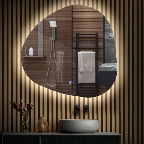 Irregular LED Mirror | Touch Buttons | Anti-Fog Function | Neutral White Light - Reyze Ambient Series Model 1