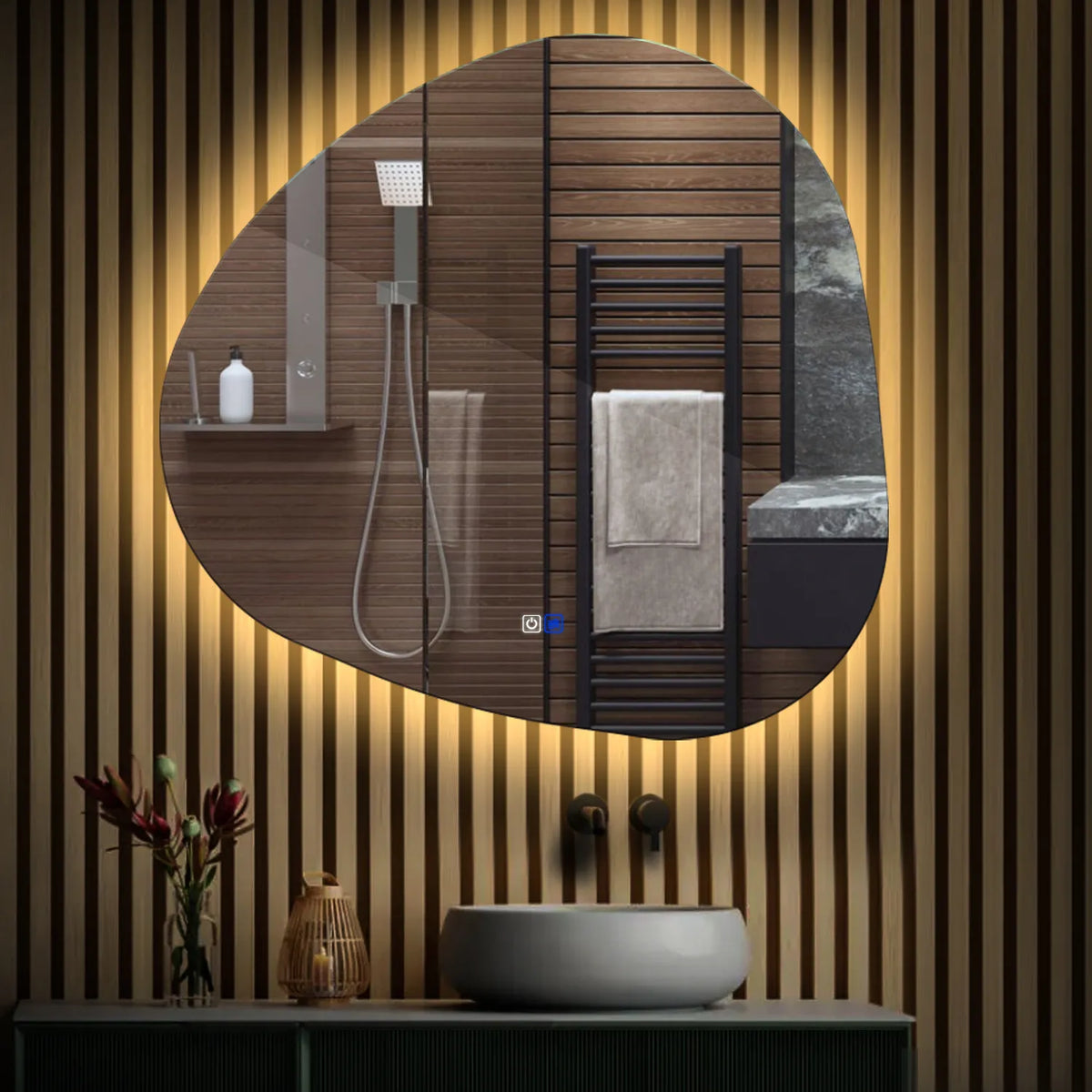 Irregular LED Mirror | Touch Buttons | Anti-Fog Function | Warm White Light - Reyze Ambient Series Model 1