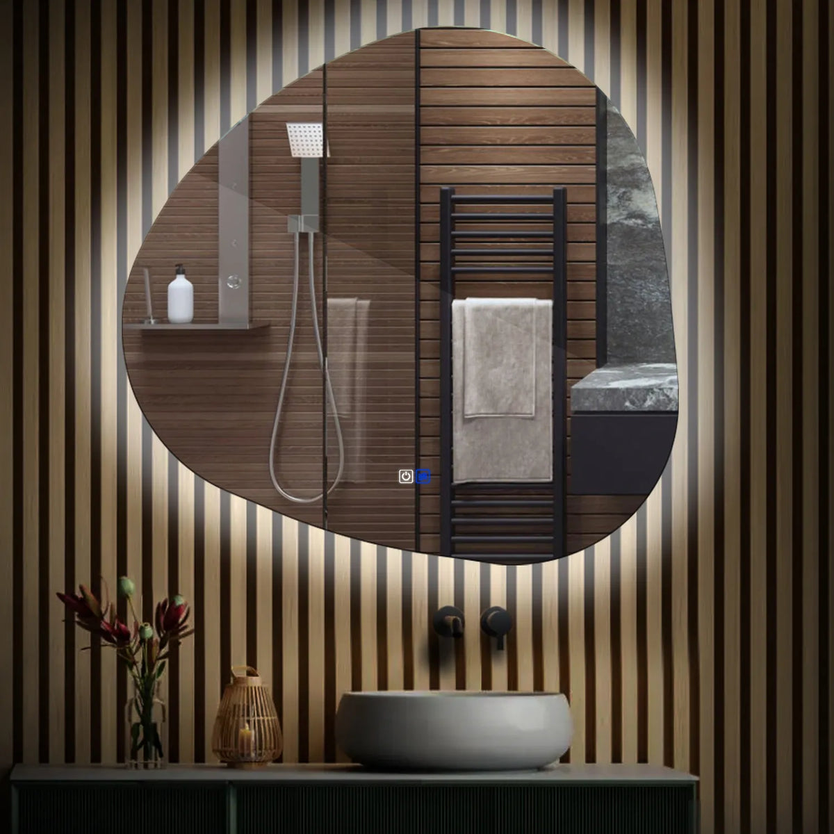 Irregular LED Mirror | Touch Buttons | Anti-Fog Function | Cool White Light - Reyze Ambient Series Model 1