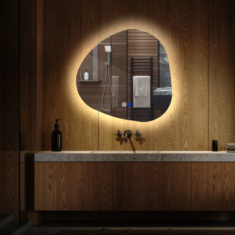 Irregular LED Mirror | Touch Buttons | Anti-Fog Function | Neutral White Light - Reyze Ambient Series Model 1