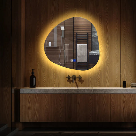 Irregular LED Mirror | Touch Buttons | Anti-Fog Function | Warm White Light - Reyze Ambient Series Model 1
