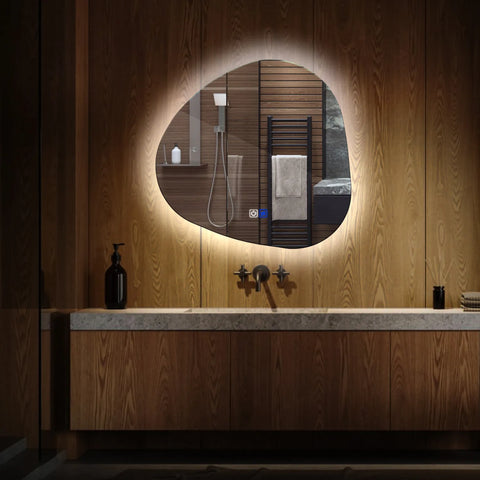 Irregular LED Mirror | Touch Buttons | Anti-Fog Function | Cool White Light - Reyze Ambient Series Model 1